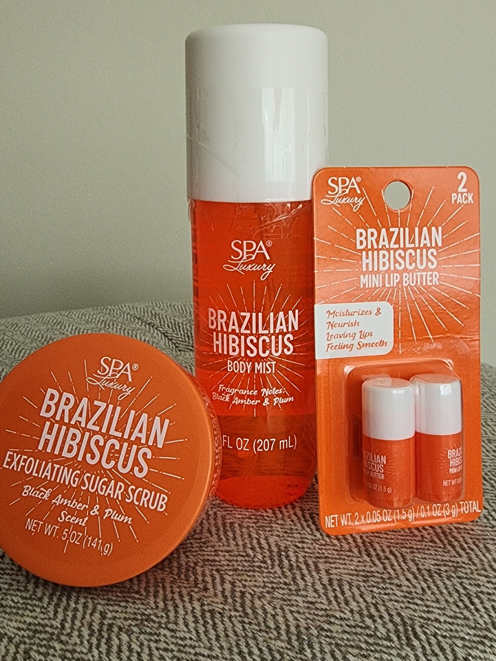 Spa Luxury Brazilian Hibiscus Body Mist, Exfoliating Scrub And Lip Butters